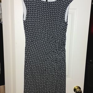 White House Black Market Black & White Geometric Twist-Front Midi Dress